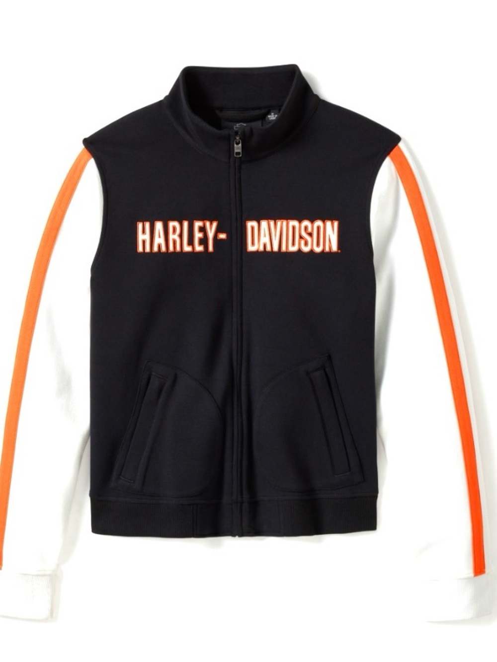 Harley-Davidson Black Vest with White Sleeves and Orange Stripes